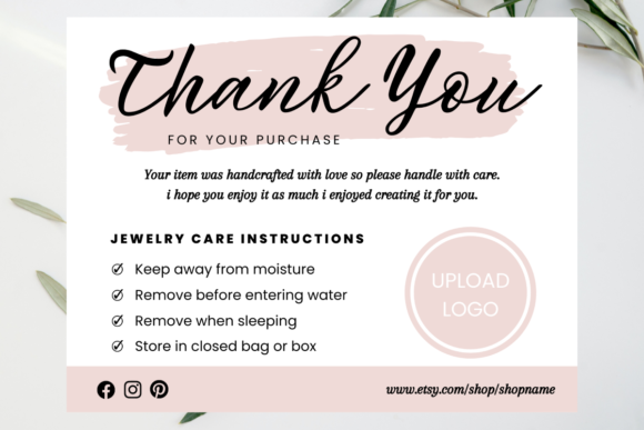 Printable Jewelry Care Instructions Card